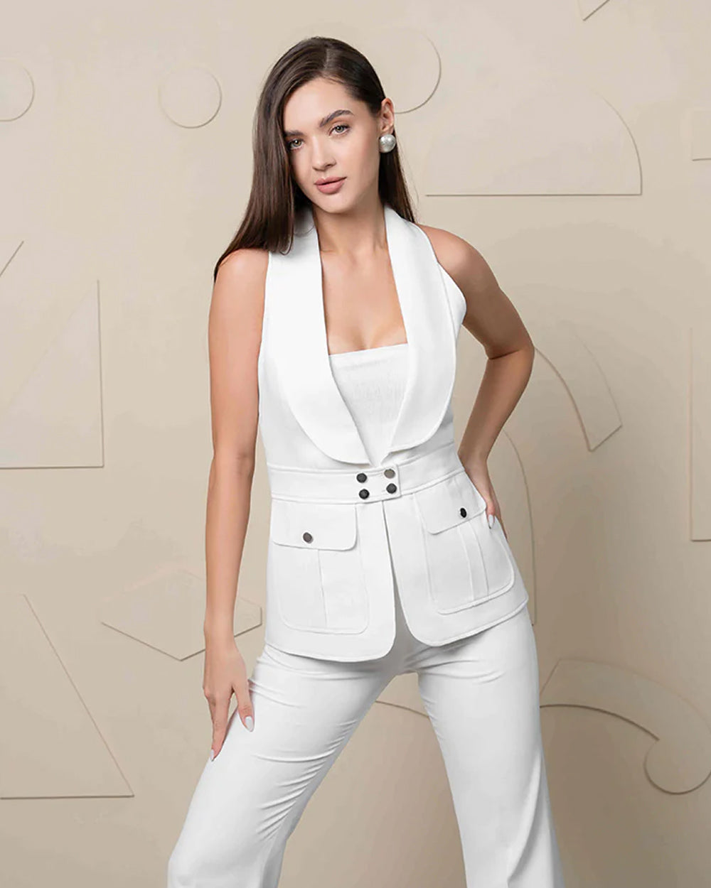 White Chic Silver Buttoned Blazer