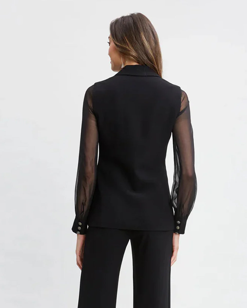 Black Single-Breatsed Blazer With Organza Sleeves