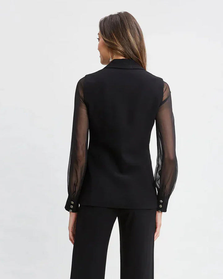 Black Single-Breatsed Blazer With Organza Sleeves