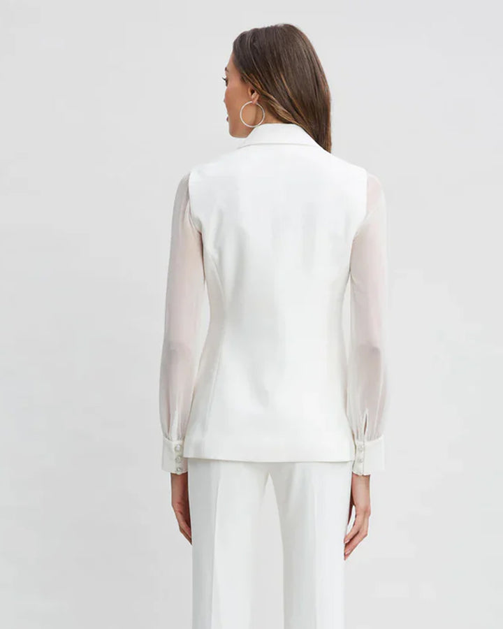 White Single-Breatsed Blazer With Organza Sleeves