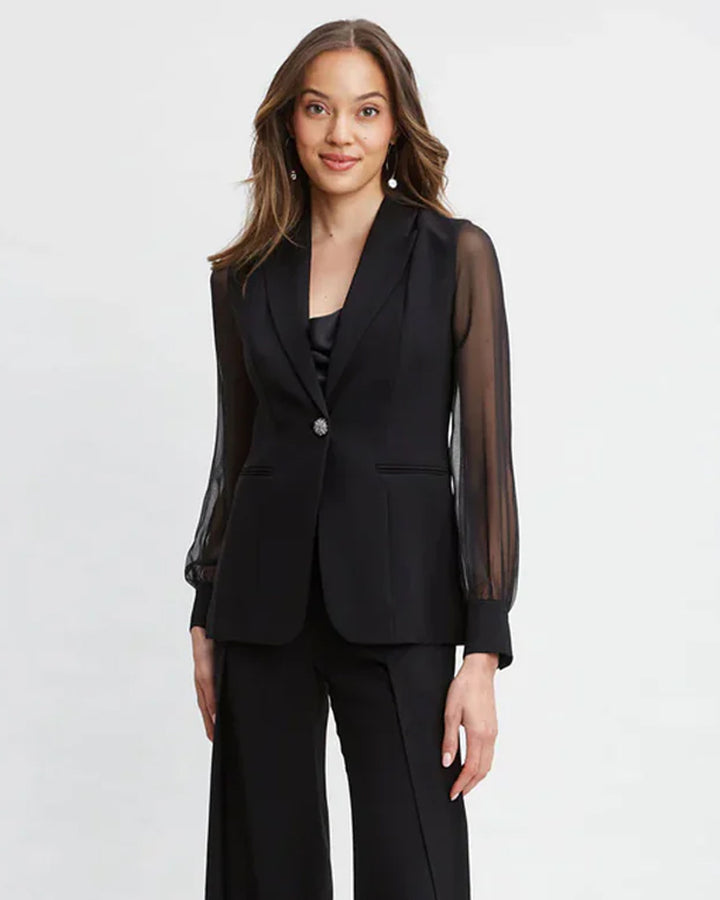 Black Single-Breatsed Blazer With Organza Sleeves
