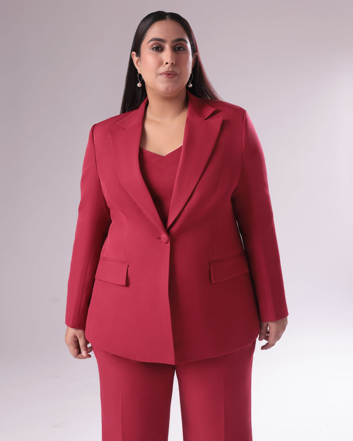 Maroon Single Breasted Blazer Suit