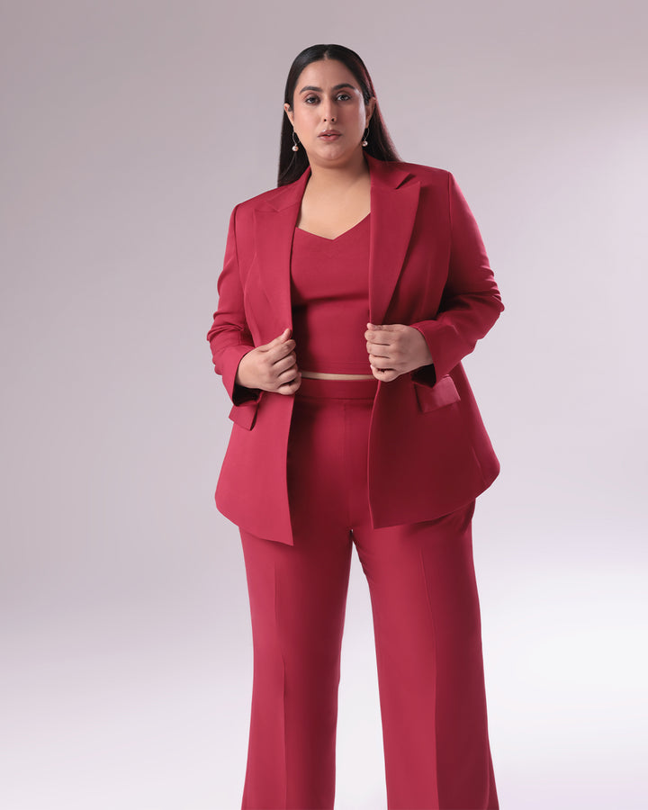 Maroon Single Breasted Blazer Suit