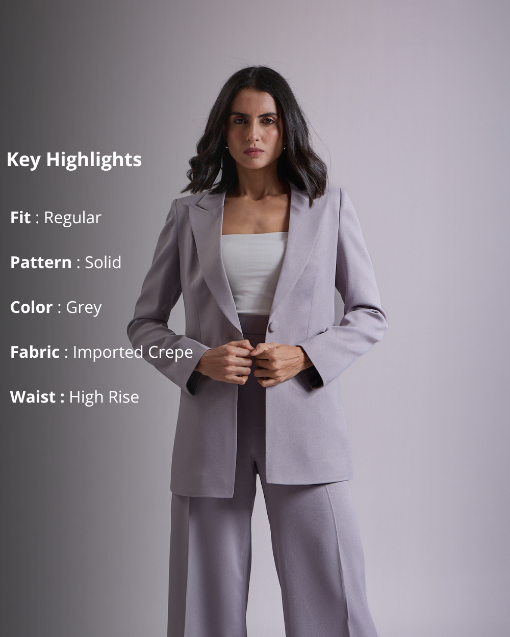 Monica Grey Single-Breasted Blazer