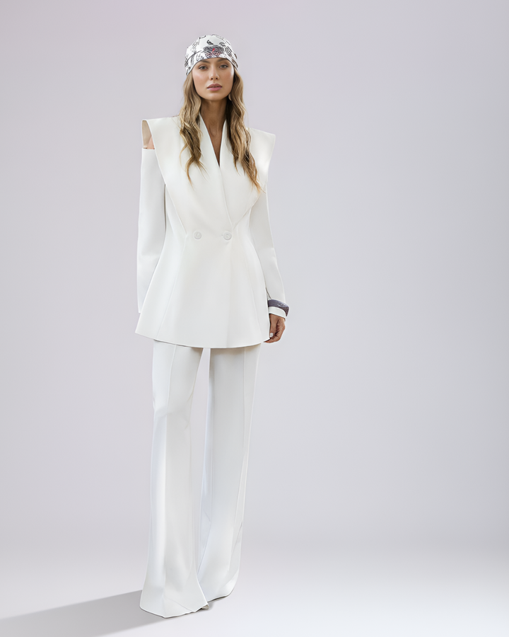 Katrina White Cutout-Shoulder Blazer Suit