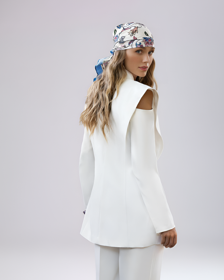 Katrina White Cutout-Shoulder Blazer Suit