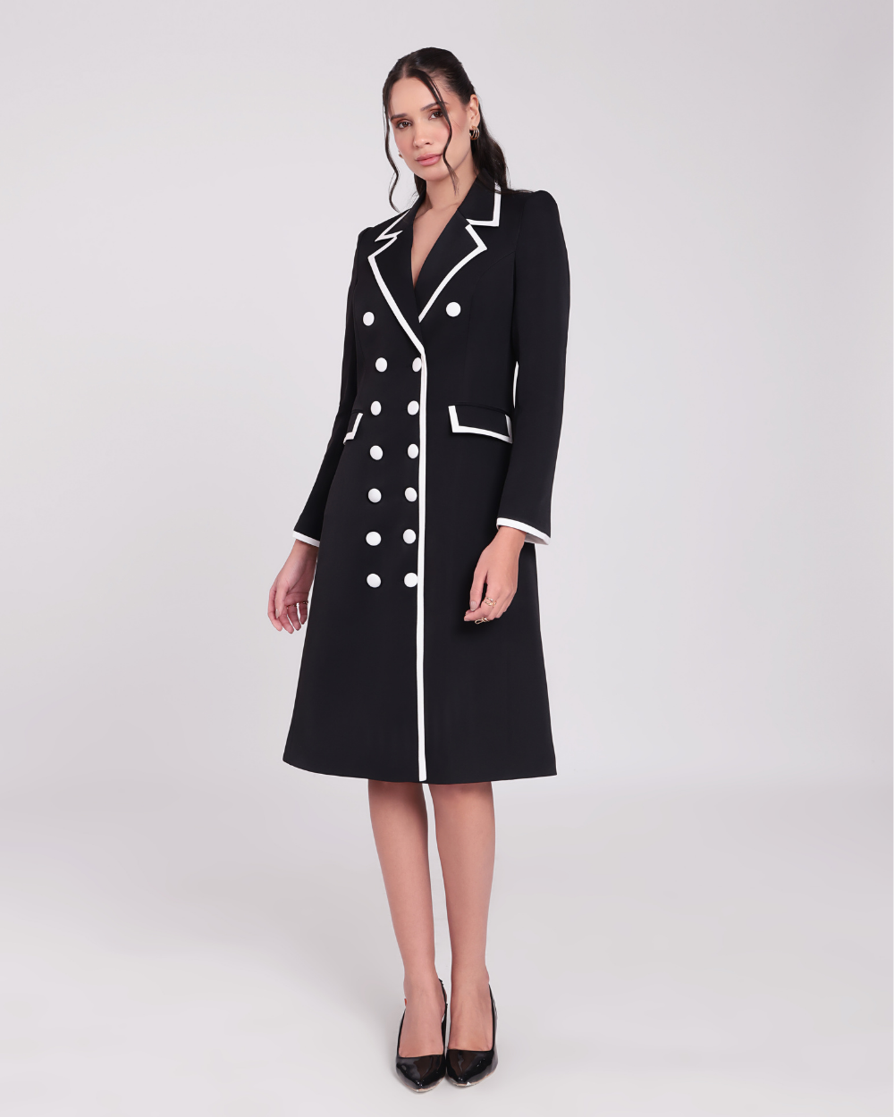 Judy Black Contrast-Piping Blazer Dress