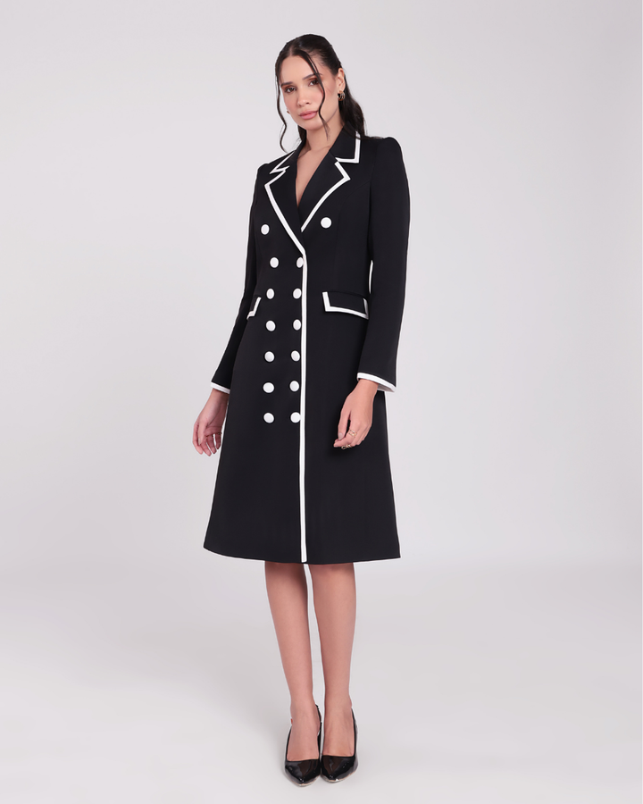 Judy Black Contrast-Piping Blazer Dress