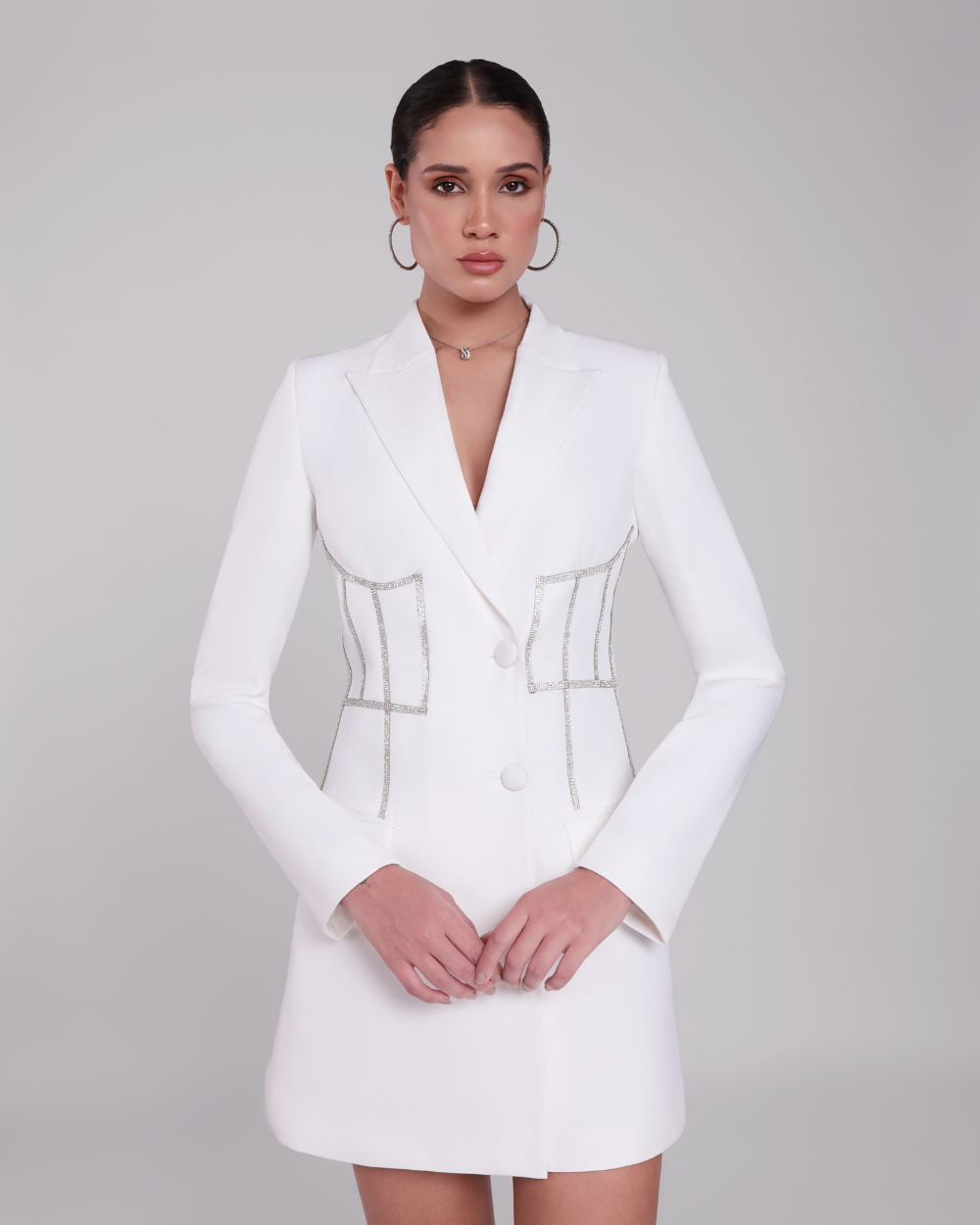 Jane White Embellished Blazer Dress
