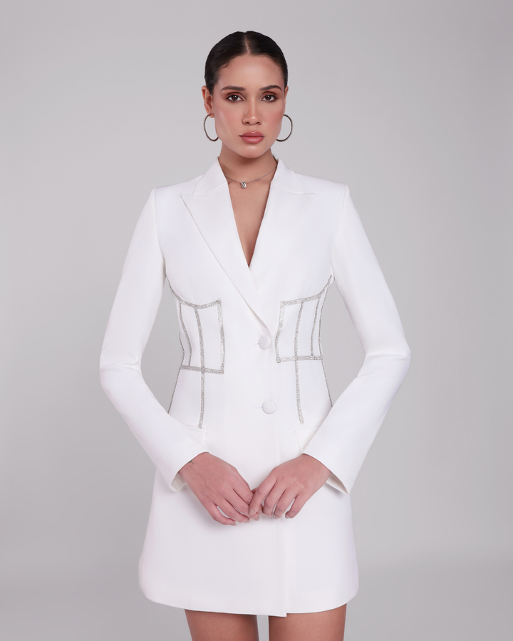 Jane White Embellished Blazer Dress