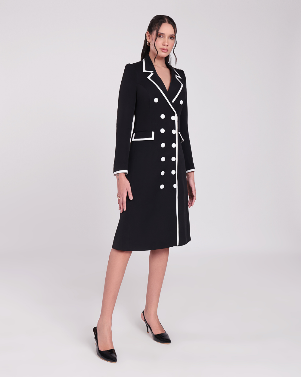 Judy Black Contrast-Piping Blazer Dress