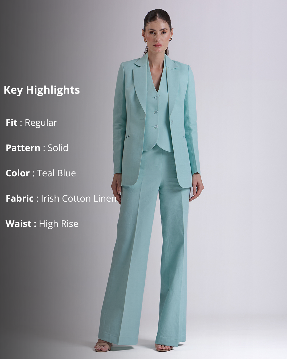 Teal Blue Single breasted 3-Piece Suit