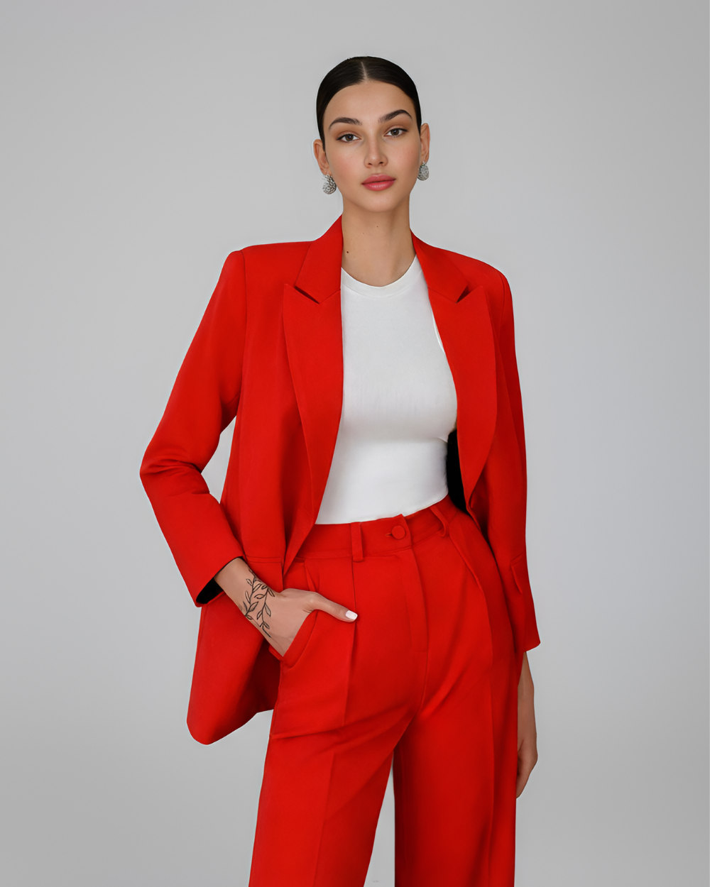 Camille Red Single Breasted Blazer Suit