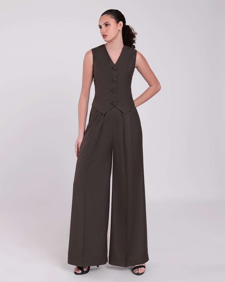 Brown Stripe Waistcoat and Pant Set