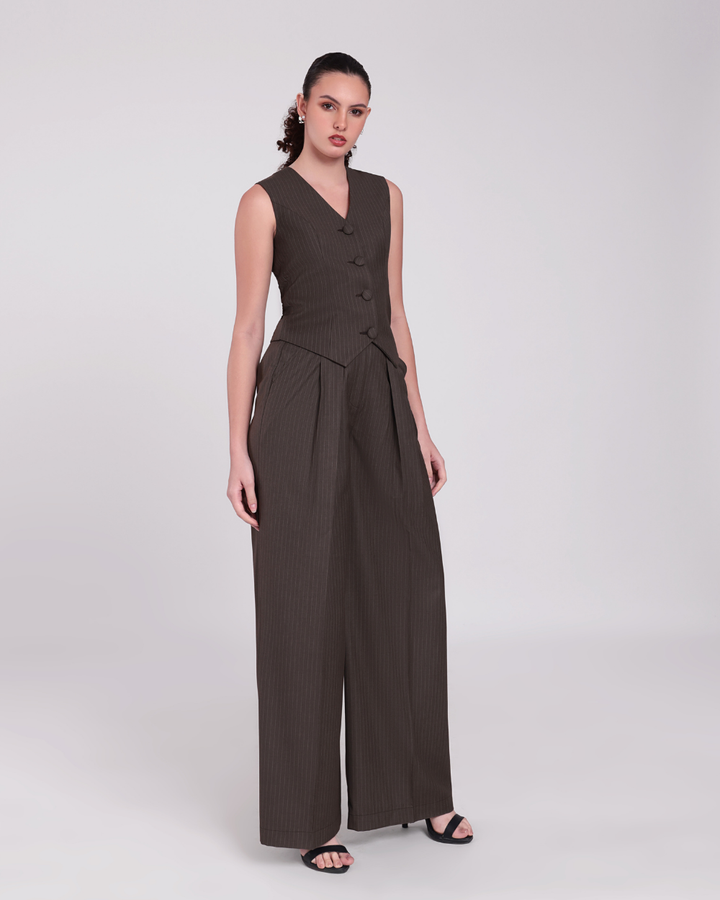 Brown Stripe Waistcoat and Pant Set