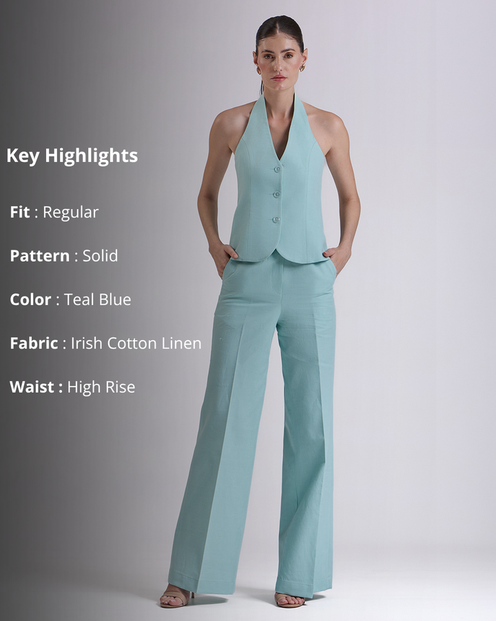 Teal blue Waistcoat And Pant Set