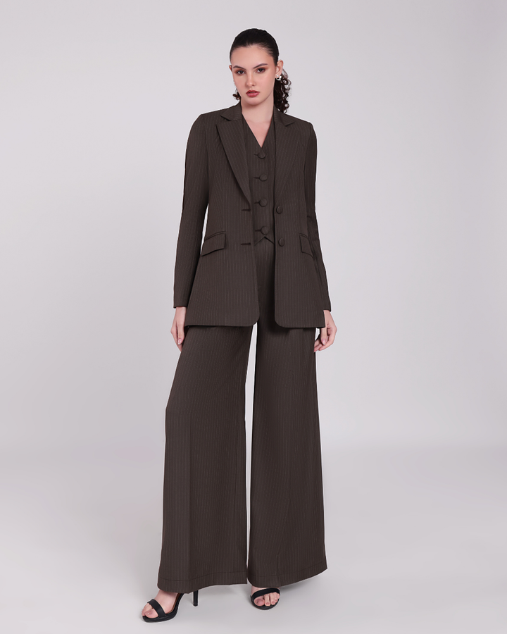 Brown Stripe Single Breasted Suit 3-piece
