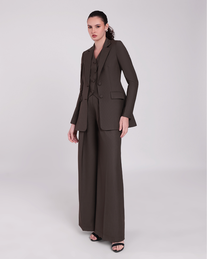Brown Stripe Single Breasted Suit 3-piece