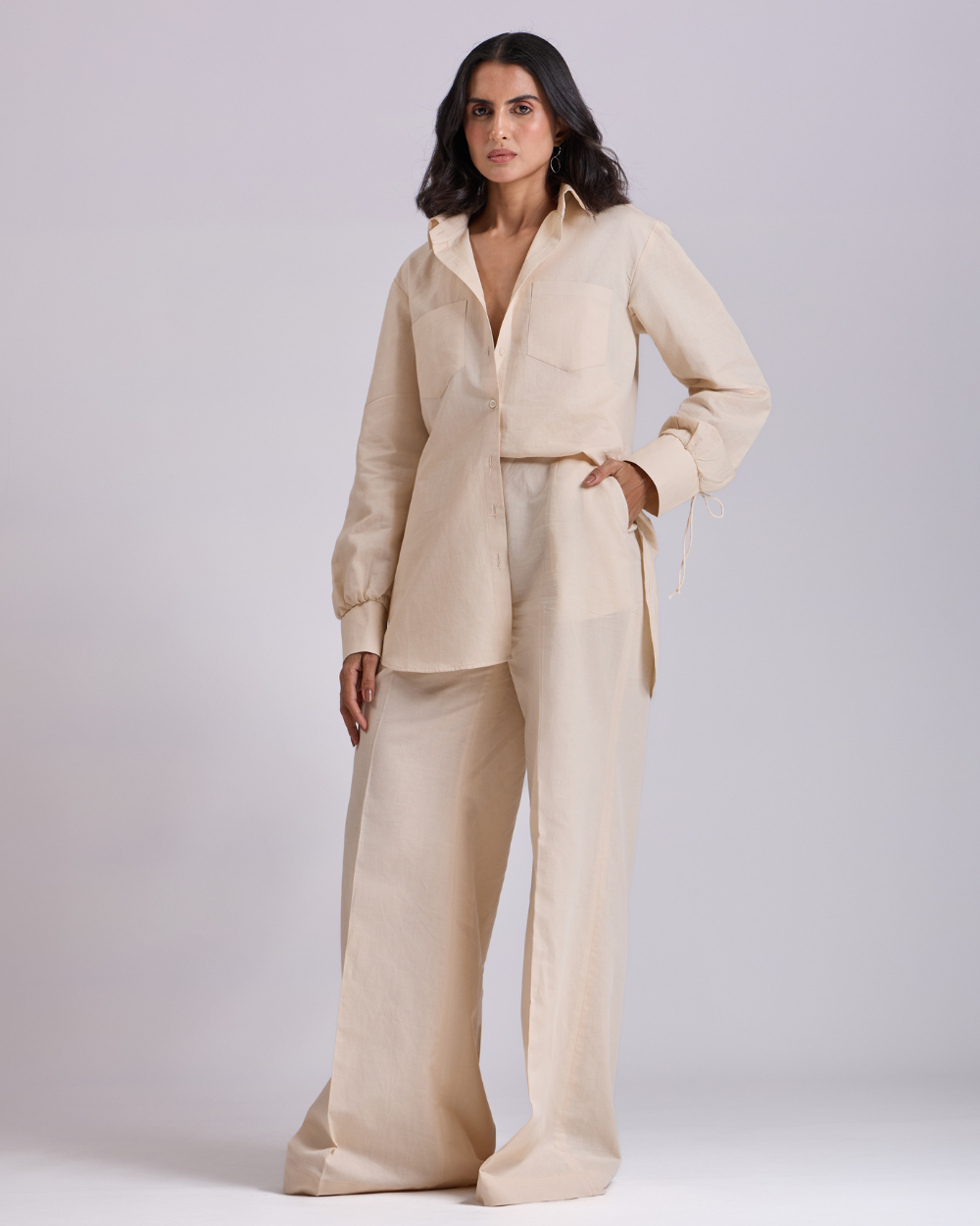 Beige Oversized Shirt And Pant