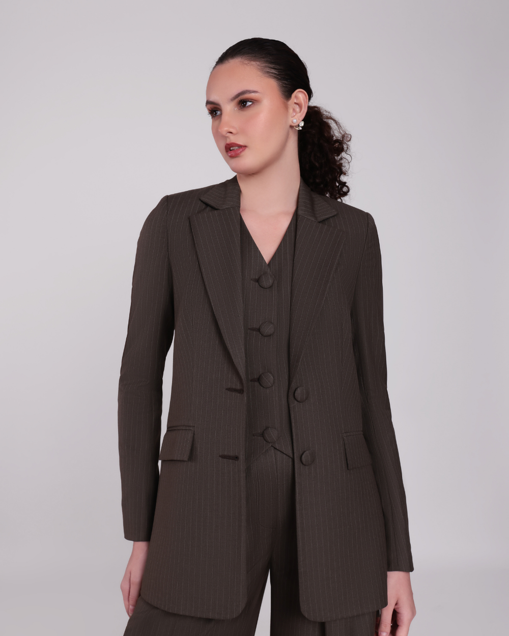 Brown Stripe Single Breasted Suit 3-piece