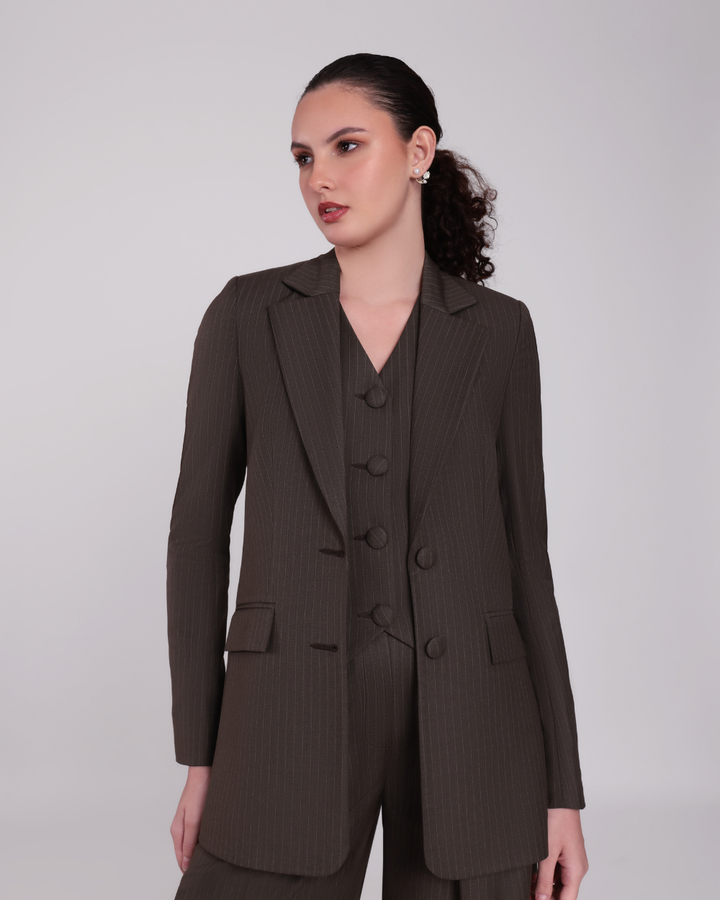 Brown Stripe Single Breasted Suit 3-piece