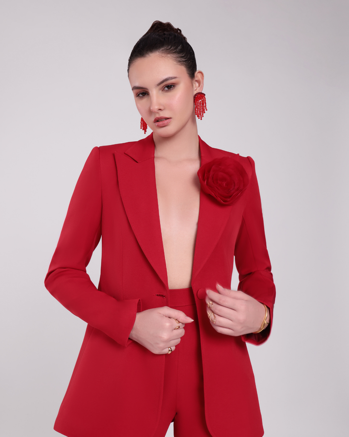 Clara Red Floral Blazer Suit