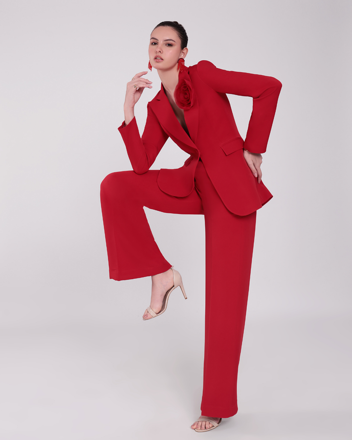 Clara Red Floral Blazer Suit
