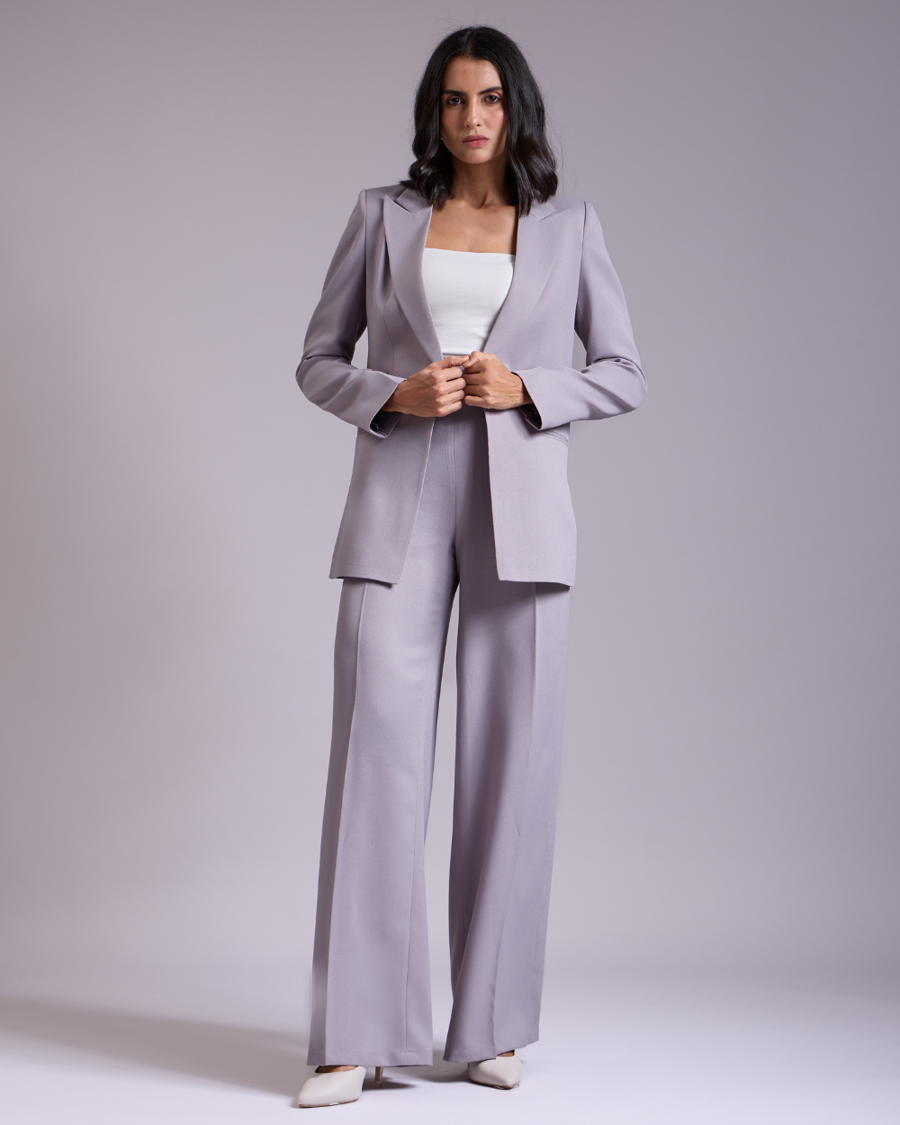 Monica Grey Single-Breasted 2-piece Suit