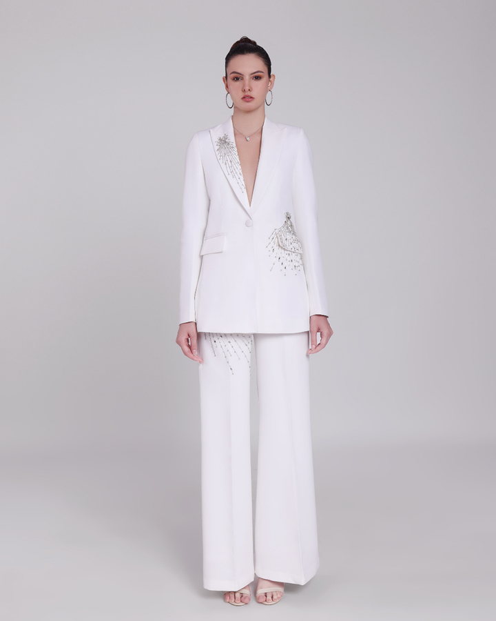 Veronica White Embellished Blazer Suit