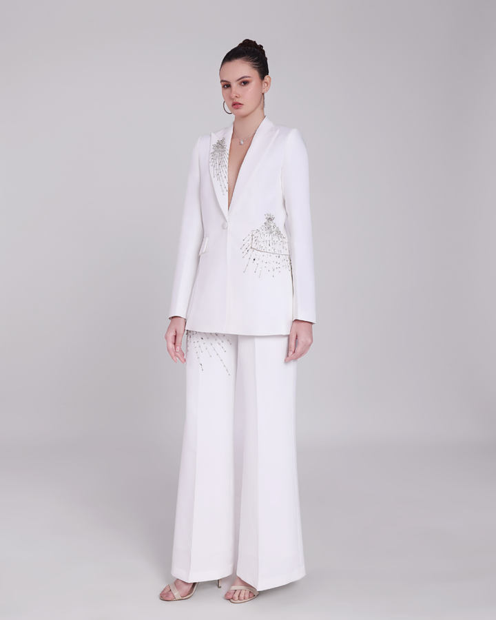 Veronica White Embellished Blazer Suit