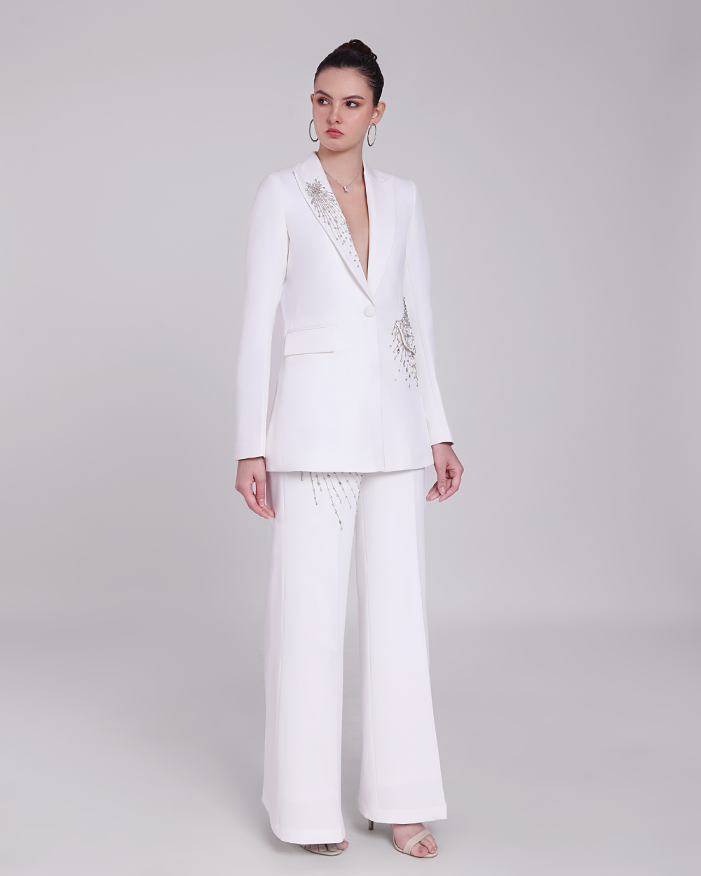 Veronica White Embellished Blazer Suit