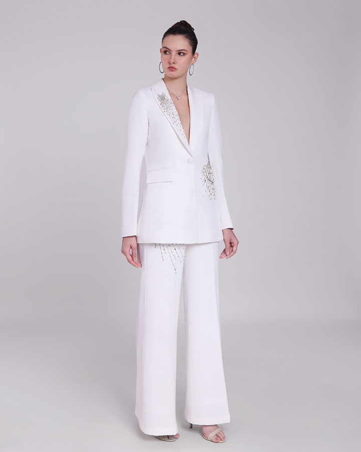 Veronica White Embellished Blazer Suit