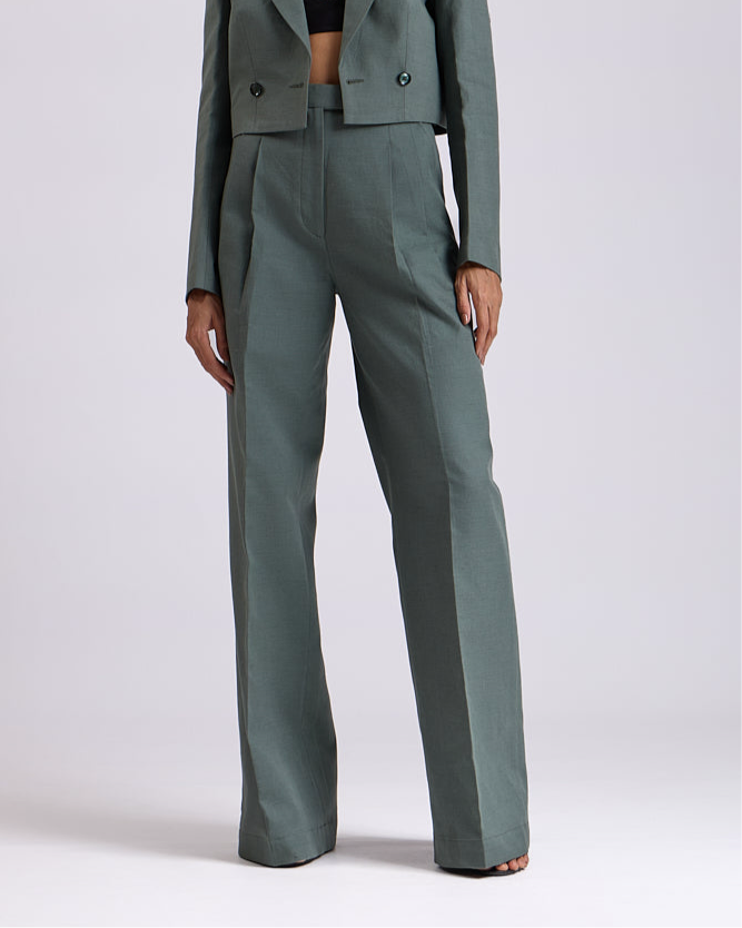 Linen - Green Pleated High waist pants