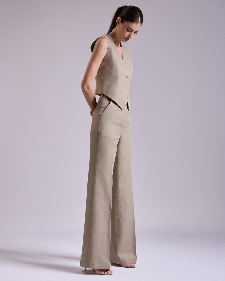 Olive Waistcoat And Pant Set