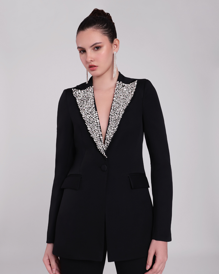 Venice Black Crystal-Embellished Blazer Suit