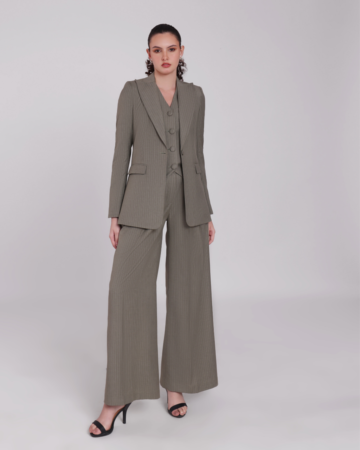 Green Stripe Single Breasted Suit 3-piece