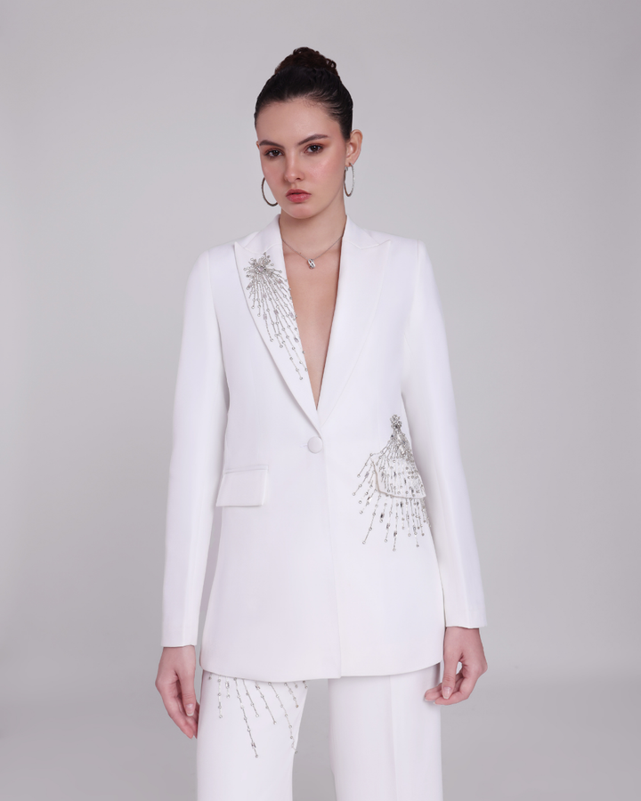 Veronica White Embellished Blazer Suit