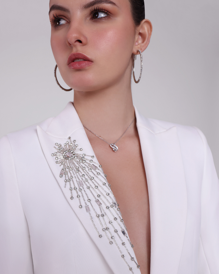 Veronica White Embellished Blazer Suit