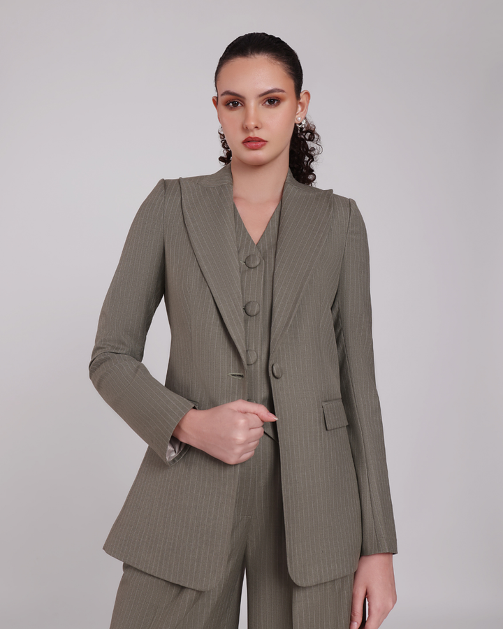 Green Stripe Single Breasted Suit 3-piece