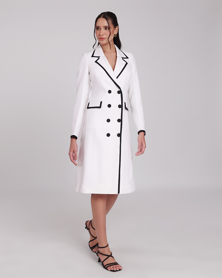Scarlett White Contrast-Piping Blazer Dress