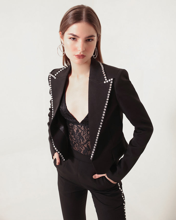 Luxe Silver Studded Blazer Suit