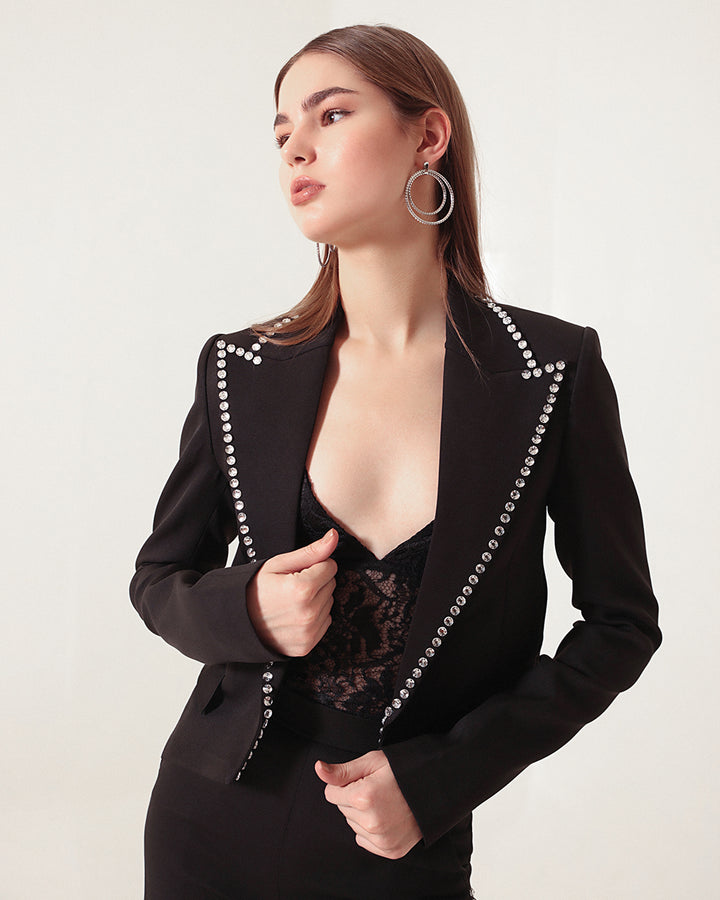 Luxe Silver Studded Blazer Suit