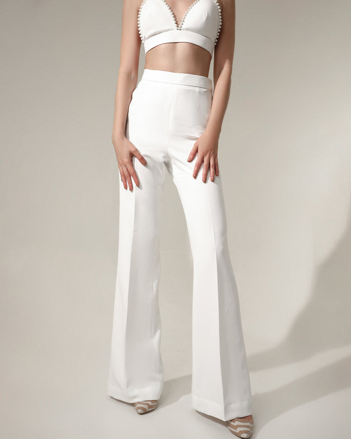 classic white High Waist flared pants