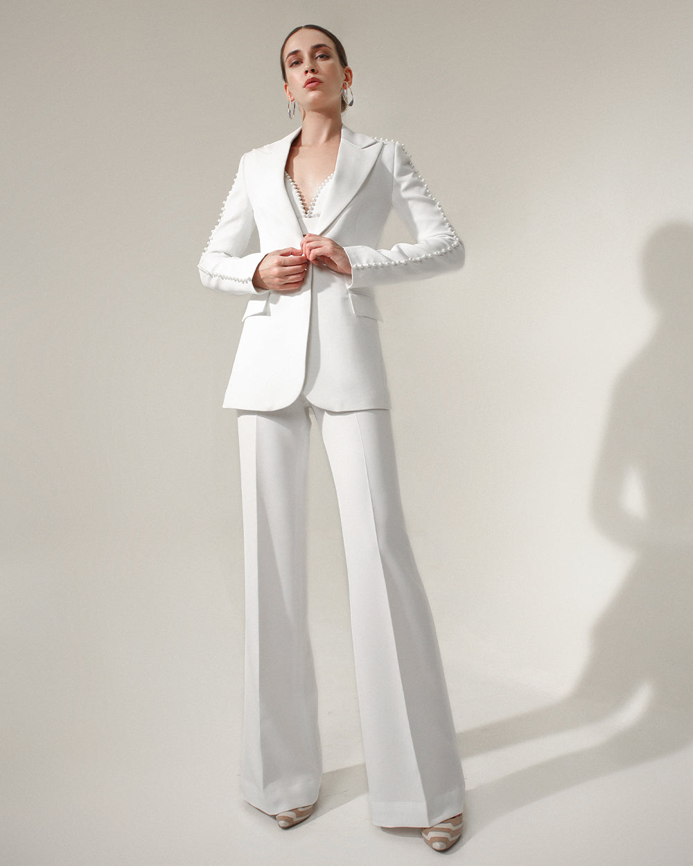 Pearl White Embroidery Blazer Suit