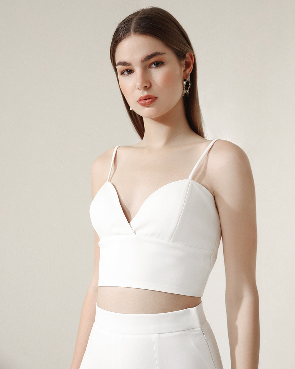 white strappy sweetheart crop top