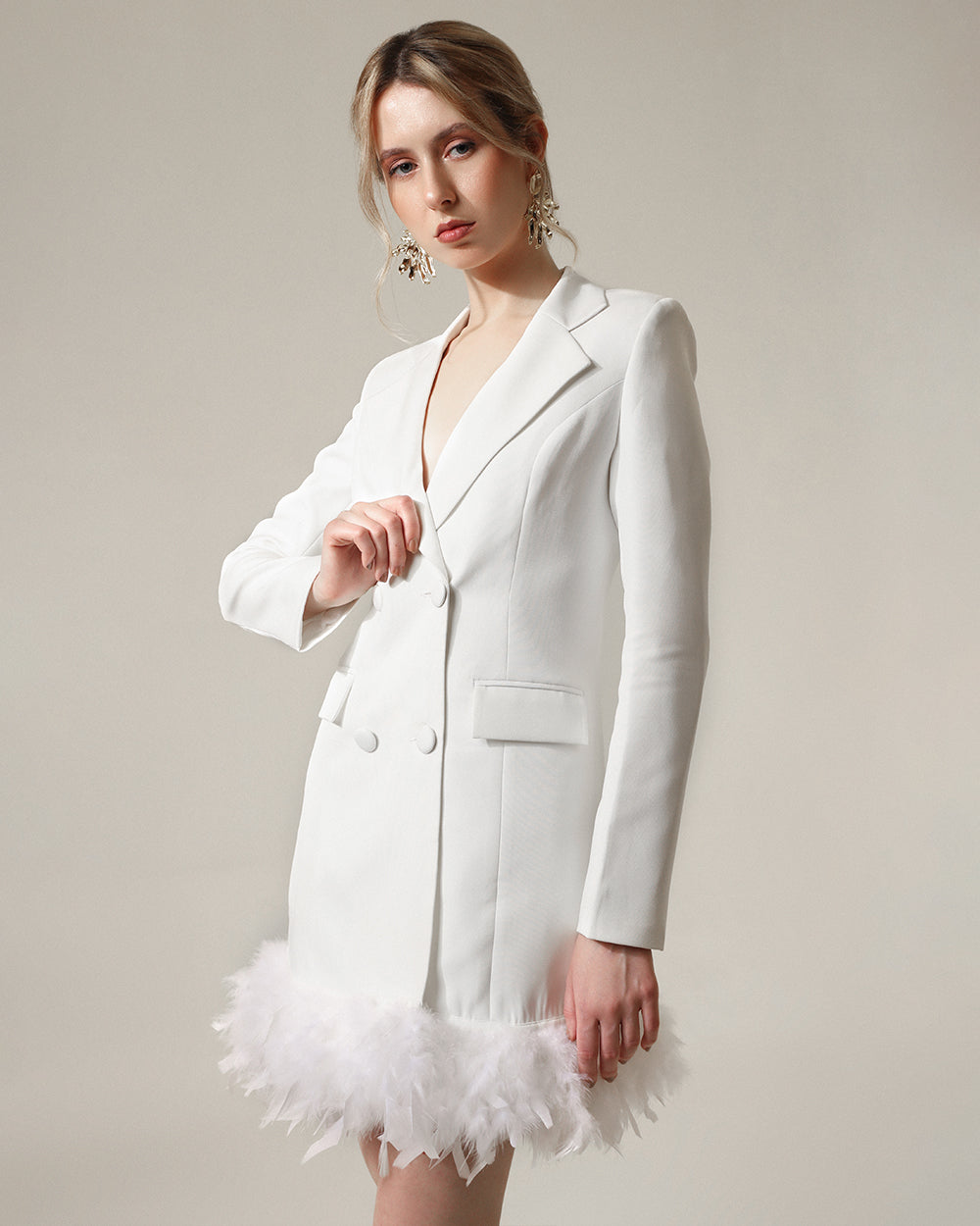 White Feathered Elegance Dress