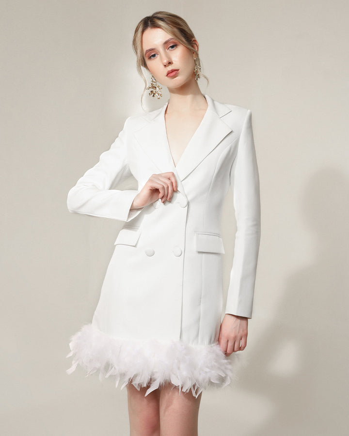 White Feathered Elegance Dress