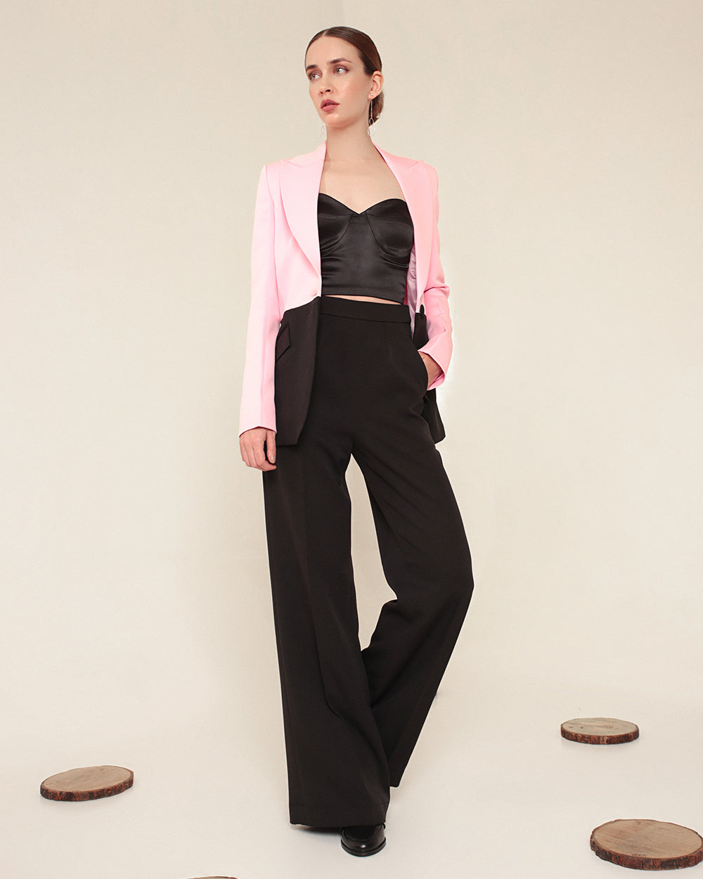 Elegant Pink and Black Blazer Suit