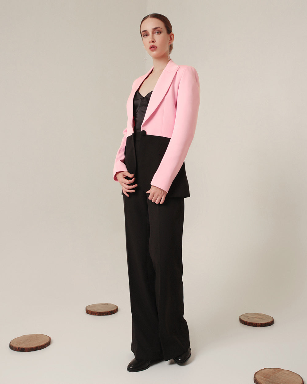 Elegant Pink and Black Blazer Suit