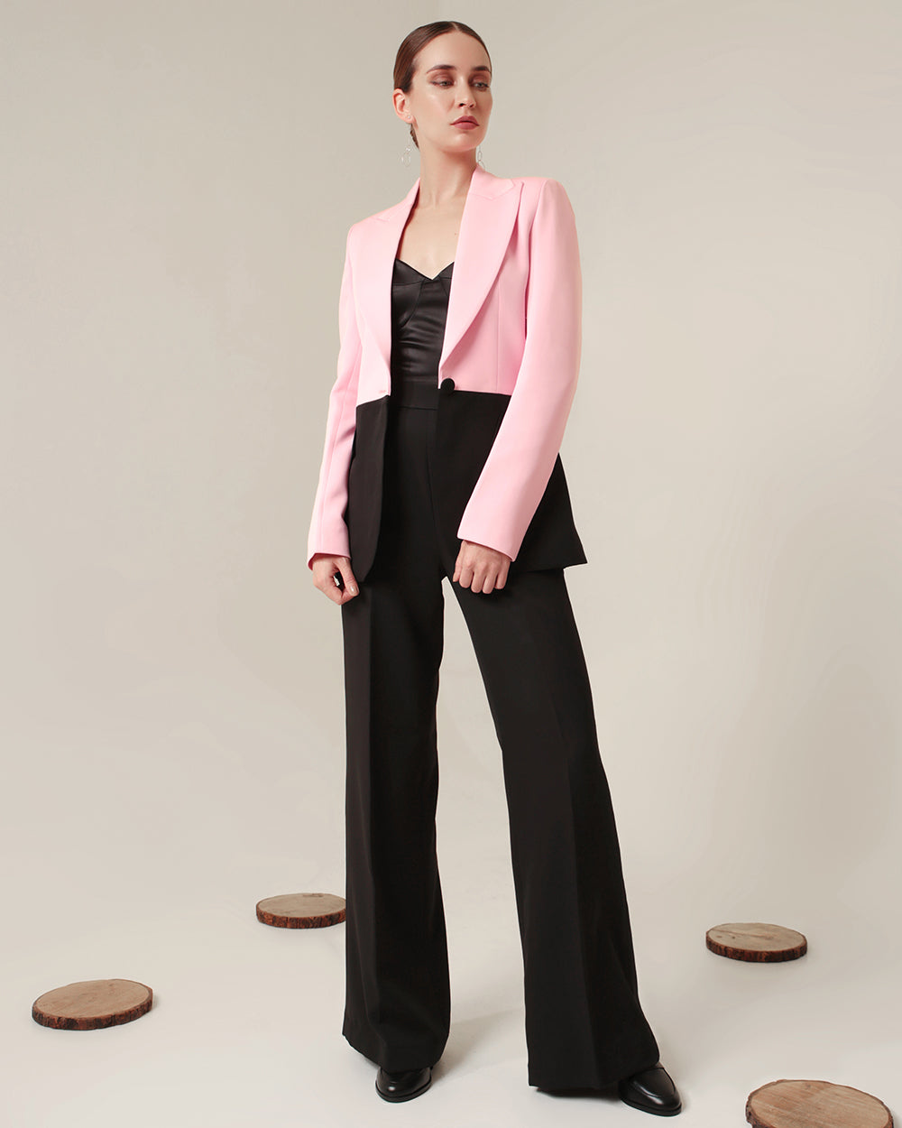 Elegant Pink and Black Blazer Suit